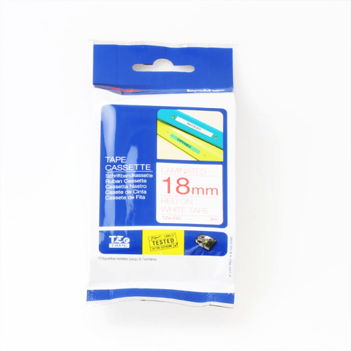 BROTHER Fita laminada Texto vermelho sobre fundo branco. Ancho: 18 mm. Longitud: 8 m , Brother , BROTZE242 , 4977766685351
